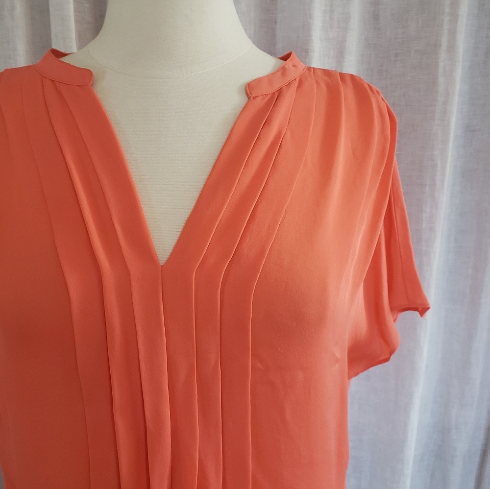 Anthro Silk Pleated blouse in Salmon by la Fee Verte